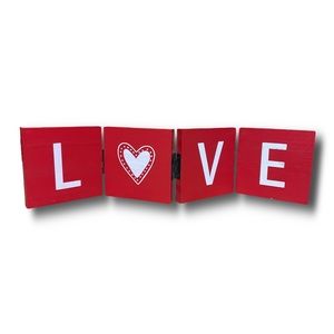 L❤️VE Red Paint MDF Wood Standing Tabletop Love Sign with Brass Hinges Love Gift
